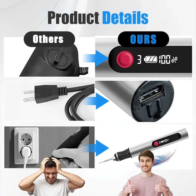 32PCS Multifunctional Electric Engraving Pen Kit USB Cordless Electric Polisher Lithium Battery Carving Pen for Metal Glass Nail