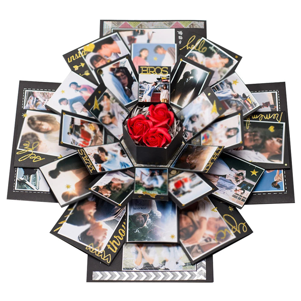 Hexagonal Explosion Box with Photo Album DIY 6 Faces Explosion Gift Box Handmade for Valentine Day Wedding Proposal